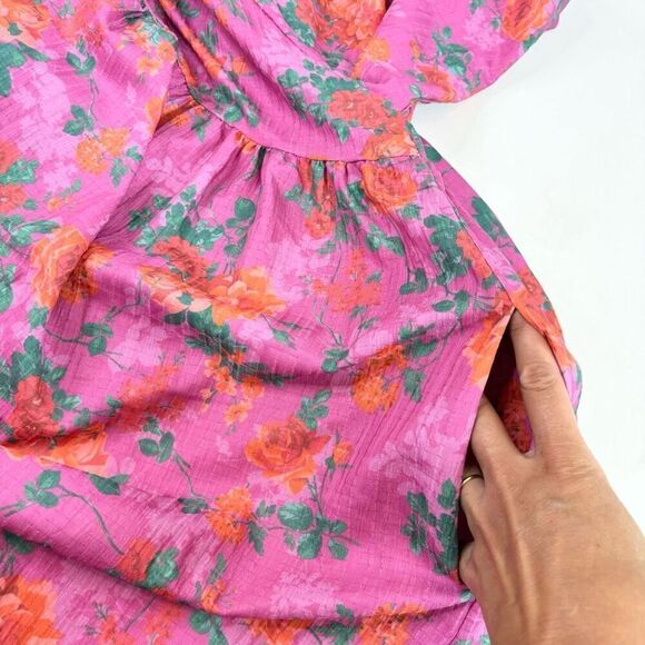 Fantastic Fawn Dress Womens Medium Pink Floral Puff Sleeve Mini NWT Cottagecore - Picture 6 of 12